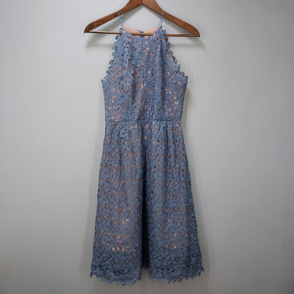 Bhldn Sleeveless Lace Midi Dress in Dusty Blue